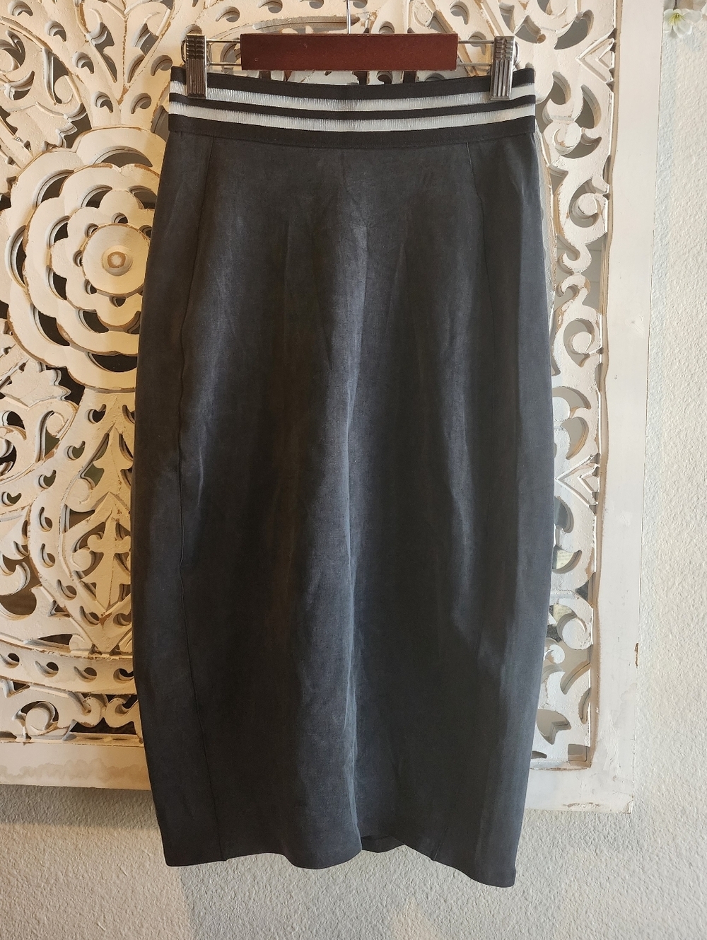 KADA PENCIL BODYCON SKIRT SILKY SOFT STRIPE ELASTIC WAISTBAND WOMENS SIZE XS - Picture 5 of 16